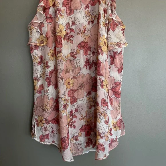 VERONICA BEARD Dali Top Floral Silk Sz 6 Pink Metallic Tie Neck Sleeveless Bouse - Picture 12 of 14